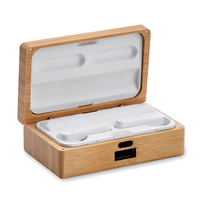 Écouteurs TWS étui bambou 1200 mAh personnalisés OREBAM, Bois