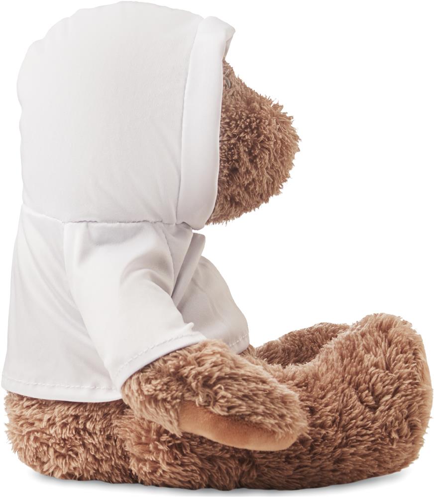 Peluche ourson 25 cm avec sweat personnalisée JOHN, hoodie gauche