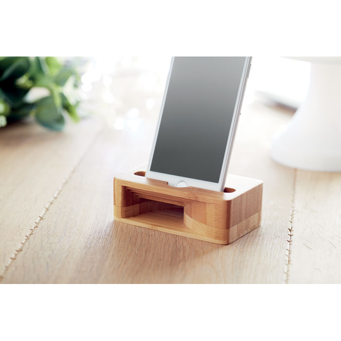 Support smartphone amplificateur bambou personnalisé CARACOL