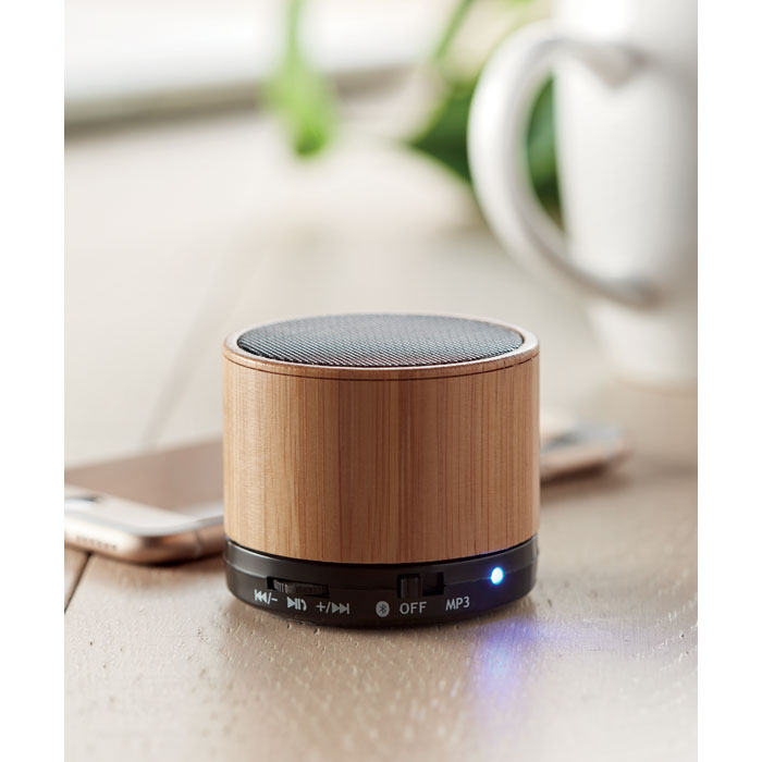 Enceinte bambou mains libres 3 W personnalisée ROUND BAMBOO