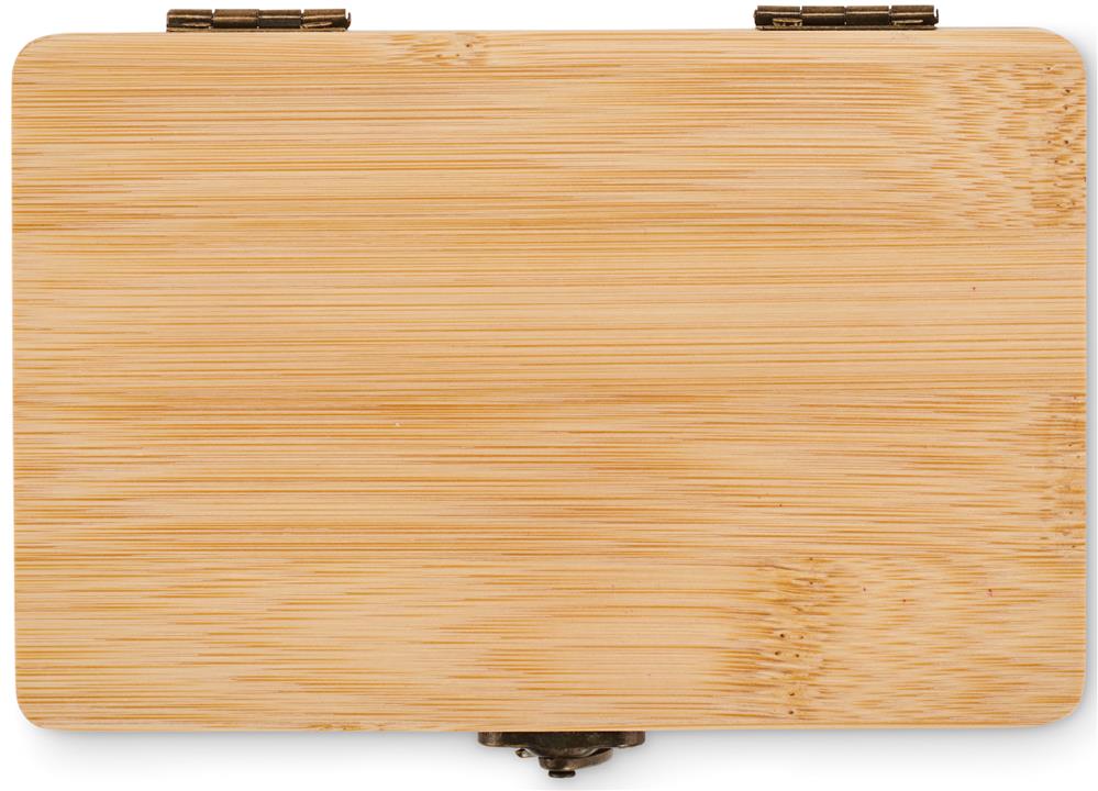 Set d'outils 13 pièces bambou personnalisé FUROBAM, dessus boîte (tampographie)