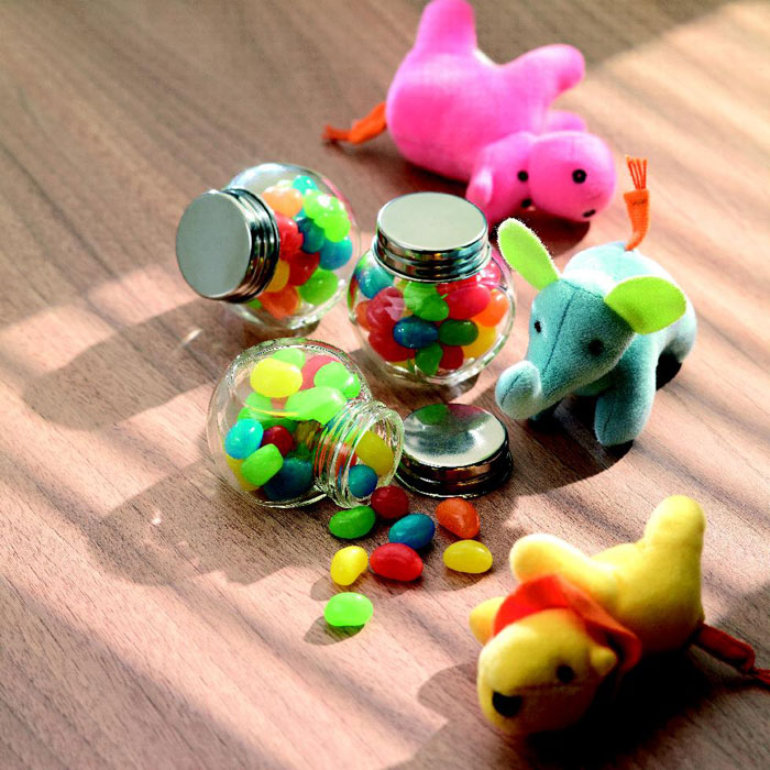 Bonbons multicolores en bocal verre personnalisés BEANDY