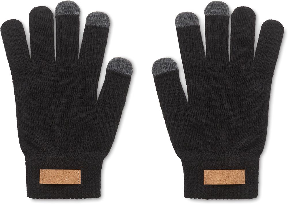 Gants tactiles RPET étiquette liège personnalisés DACTILE, dessus gant droite