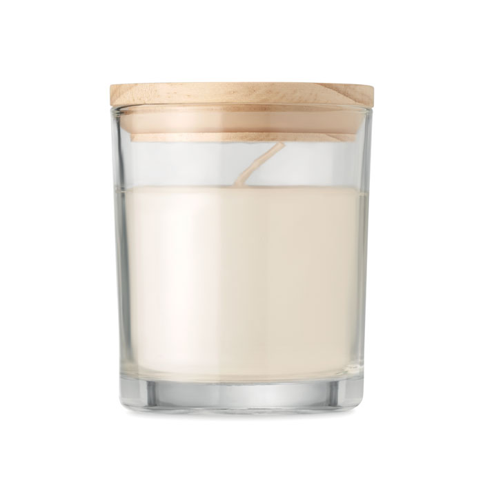 Bougie vanille 120 g couvercle bambou personnalisée ANCIENT, Transparent