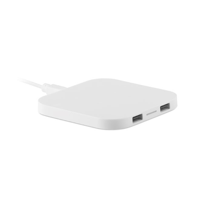 Chargeur sans fil 5 W avec hub USB personnalisé UNIPAD, Blanc