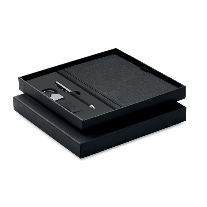 Coffret stylo, carnet et porte-clés personnalisé SCRIBI 4, Noir