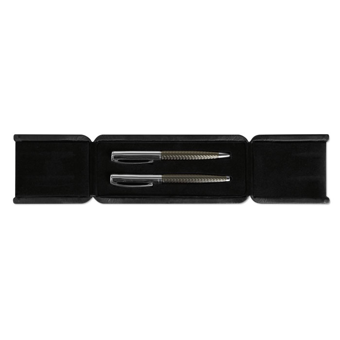 Parure stylo bille et roller personnalisée DERRICK, Titanium