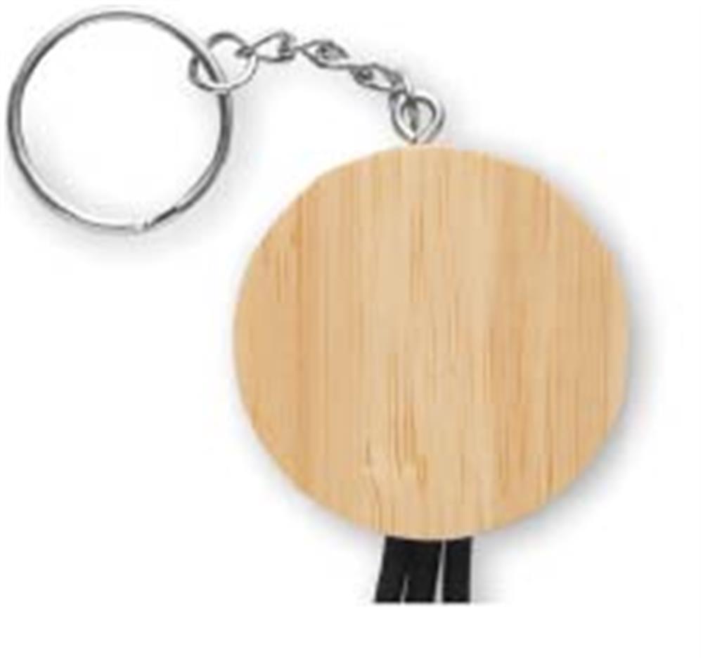 Porte-clés câble 4 en 1 60 W personnalisé BULE, partie bambou partie dos
