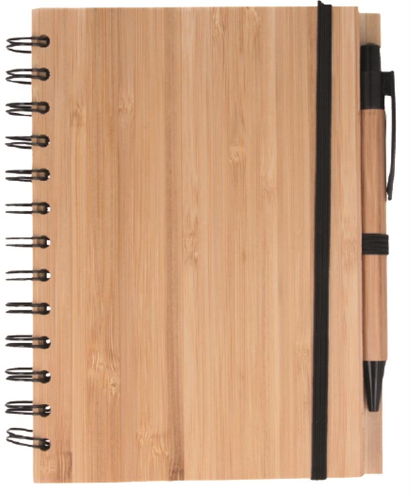 Carnet et stylo en bambou personnalisés BAMBLOC, devant (gravure laser)