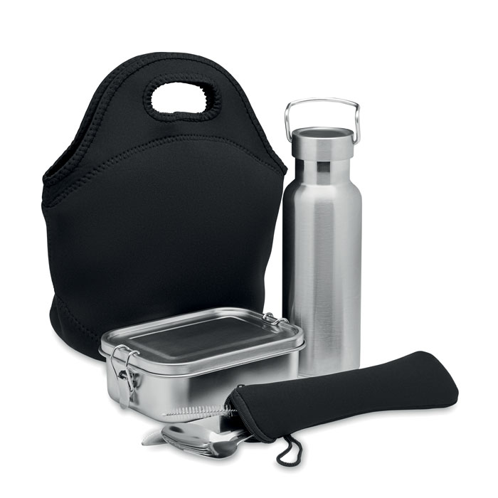 Set repas inox bouteille et lunchbox personnalisé ILY, Noir