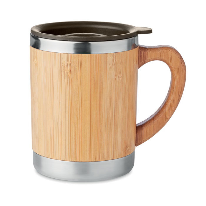 Mug isotherme inox et bambou 300 ml personnalisé MOKKA, Bois