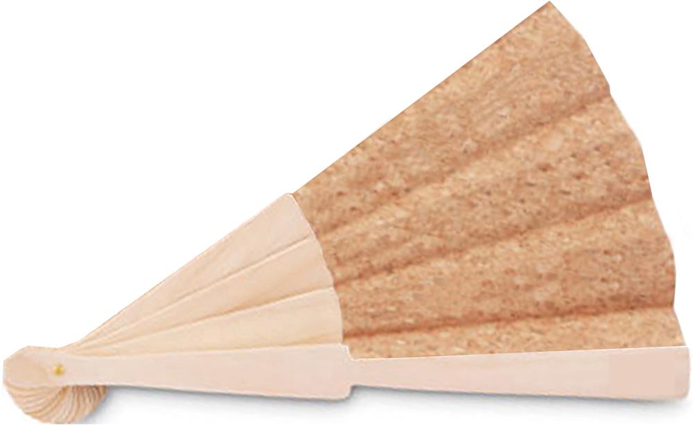 Éventail bois et liège FSC personnalisé FANNY CORK, devant (gravure laser)