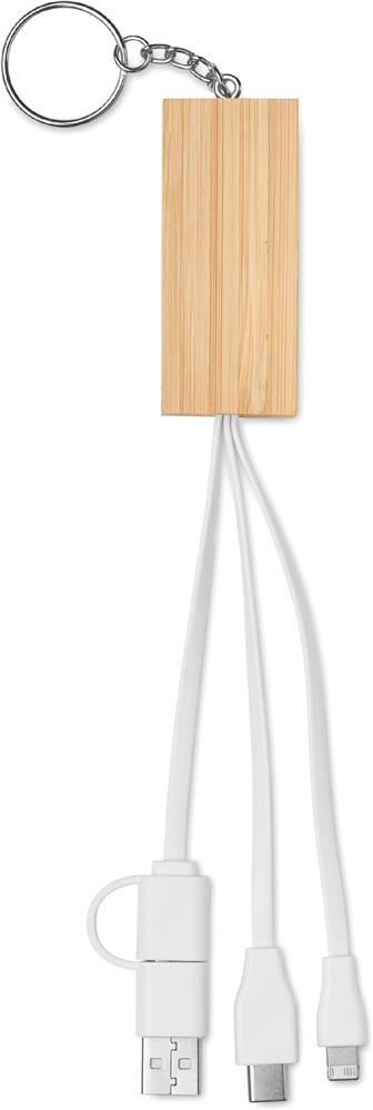 Porte-clés câble de charge bambou personnalisé CLAUERC, dessous