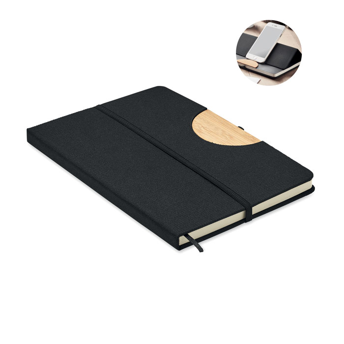 Carnet A5 RPET support téléphone personnalisé BLAMA, Noir