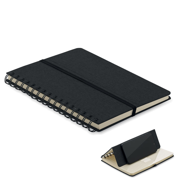 Carnet A5 RPET support de téléphone personnalisé STRATA, Noir