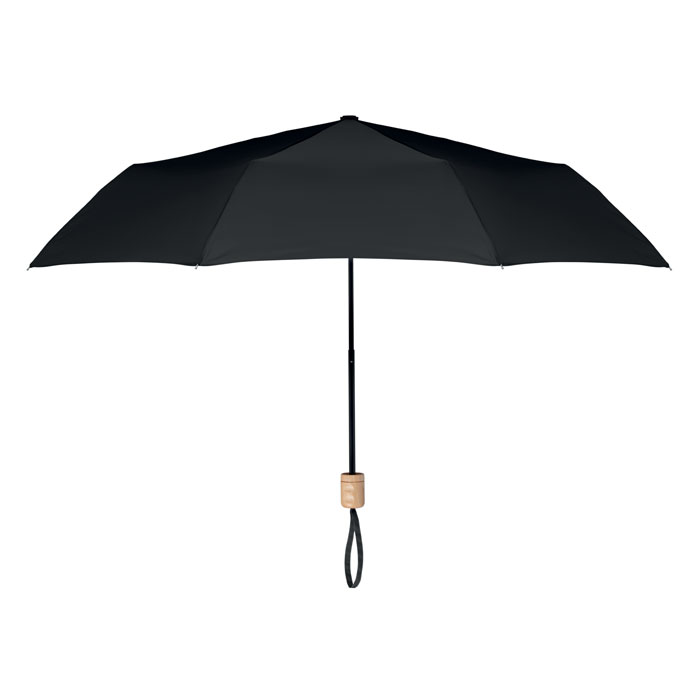 Parapluie pliant RPET manche bois personnalisé TRALEE, Noir