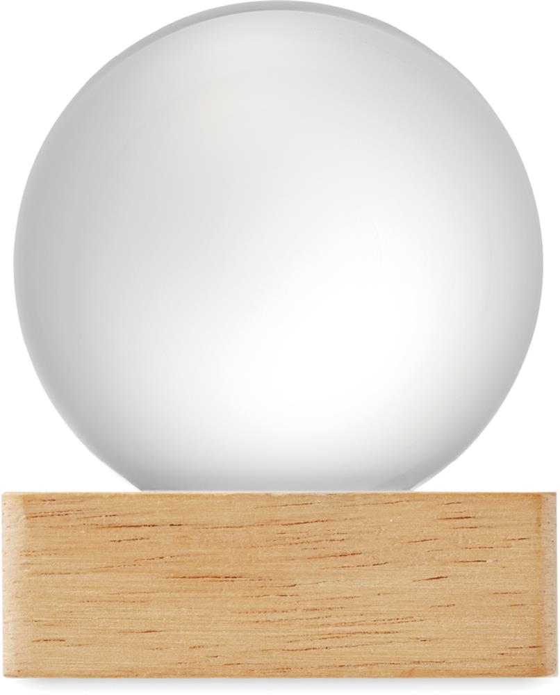 Sphère en verre LED sur socle bois personnalisée LIGHT, côté 1