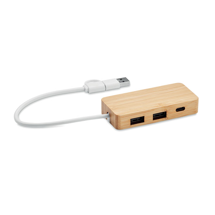 Hub USB 3 ports bambou personnalisé HUBBAM