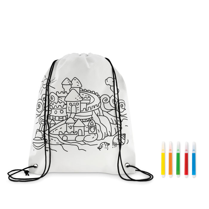 Sac à cordon 80 g/m² à colorier personnalisé CARRYDRAW, Blanc