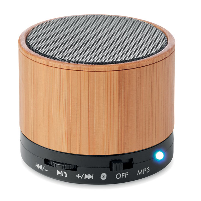 Enceinte bambou mains libres 3 W personnalisée ROUND BAMBOO, Noir