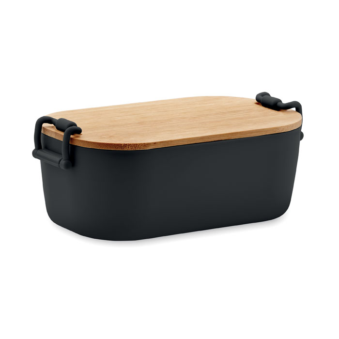Lunch box 700 ml couvercle bambou personnalisée LEKKER, Noir