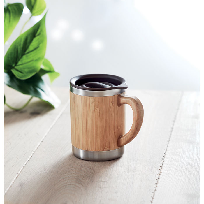 Mug isotherme inox et bambou 300 ml personnalisé MOKKA
