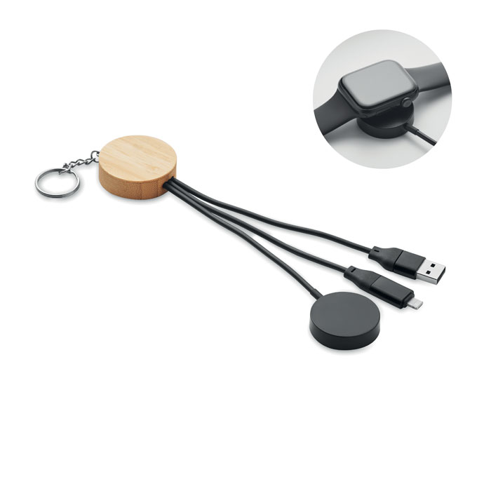 Porte-clés câble 4 en 1 60 W personnalisé BULE, Noir