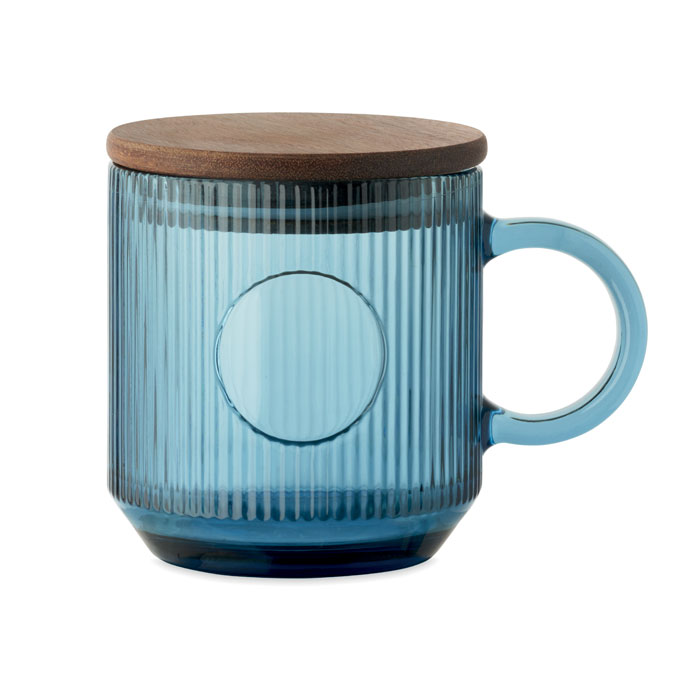 Mug verre strié 300 ml personnalisé VITRIO MUG, Bleu Transparent
