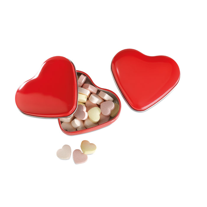 Boîte cœur métal avec bonbons personnalisée LOVEMINT, Rouge