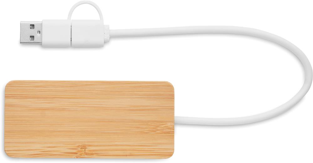 Hub USB 3 ports bambou personnalisé HUBBAM, dessus