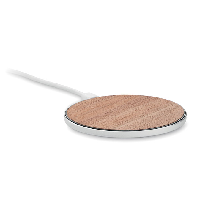 Chargeur sans fil alu et noyer 15 W personnalisé NEUZ