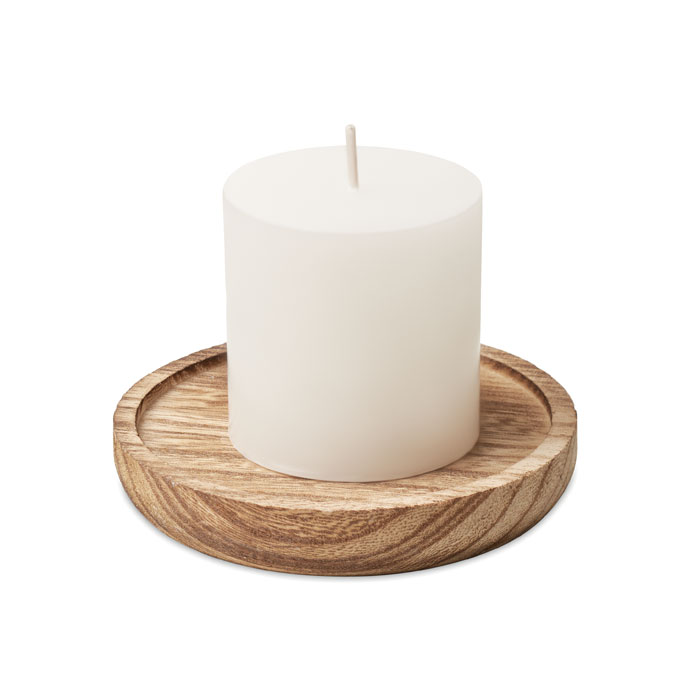 Bougeoir bois rond avec bougie vanille personnalisé PENTAS, Bois
