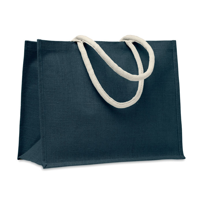 Sac shopping jute pelliculé personnalisé AURA, Bleu