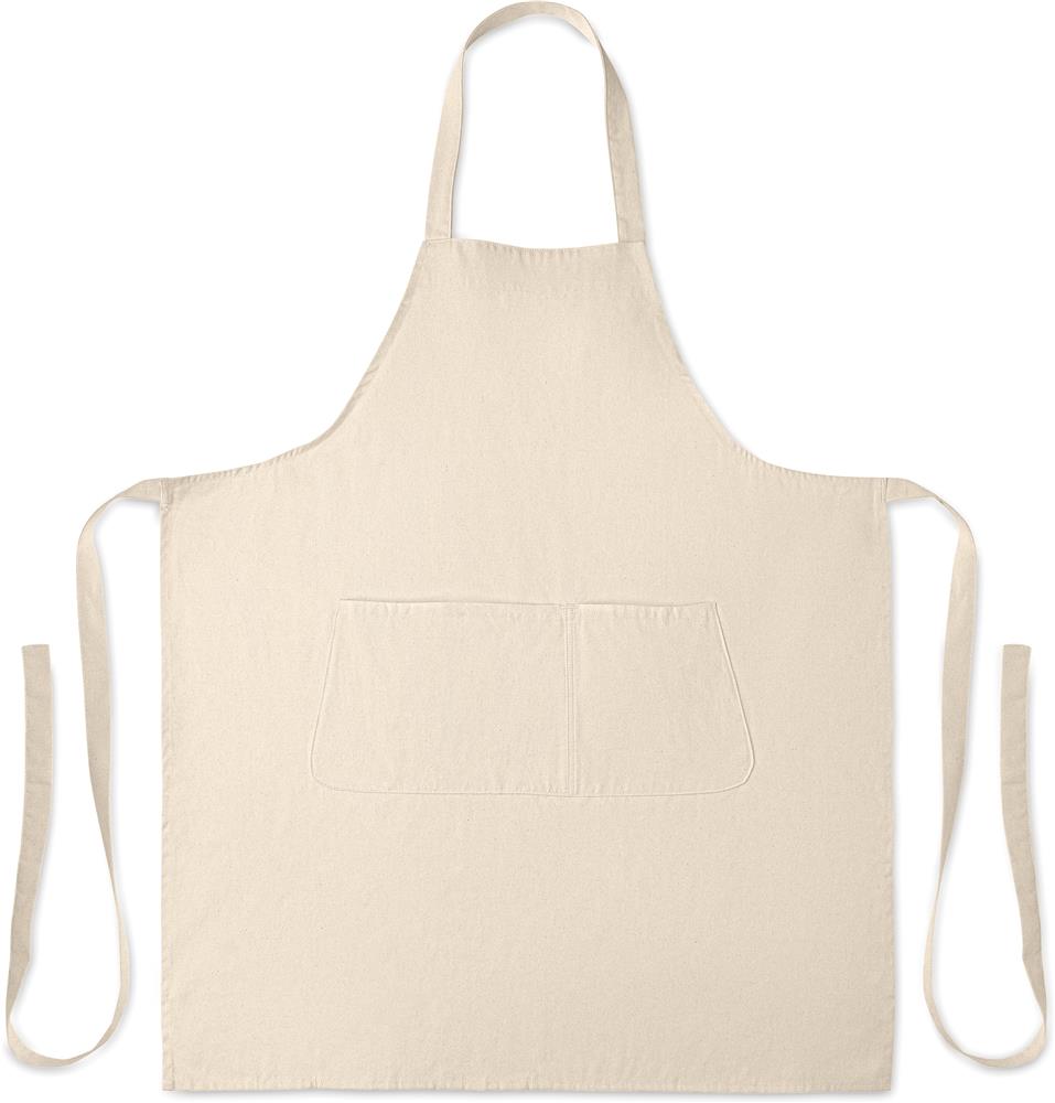 Tablier coton bio beige personnalisé GAMMA, devant sous la poche