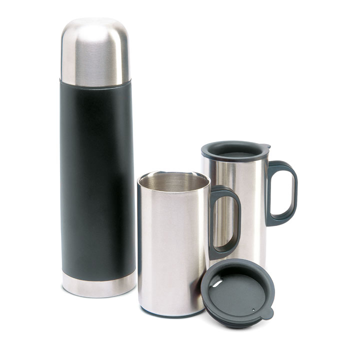 Bouteille isotherme 500 ml et 2 tasses personnalisée ISOSET, Noir
