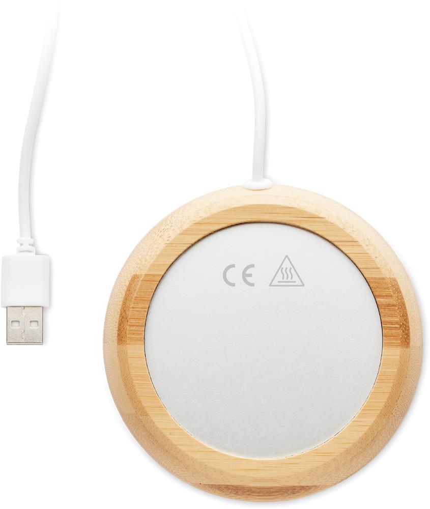 Chauffe-tasse USB en bambou personnalisé MUGLET, dessus
