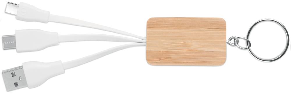 Porte-clés câble 3 en 1 bambou personnalisé CLAUER, côté 1