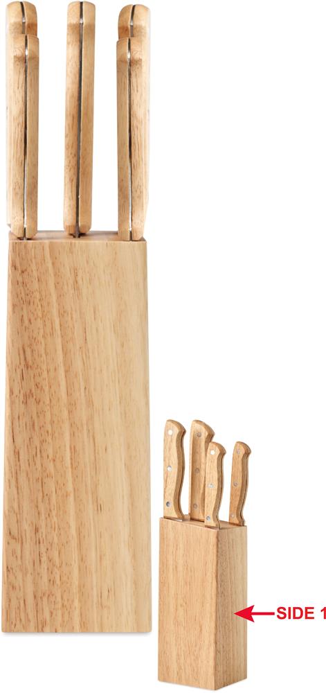 Set de 5 couteaux avec bloc bois personnalisé GOURMET, côté 1