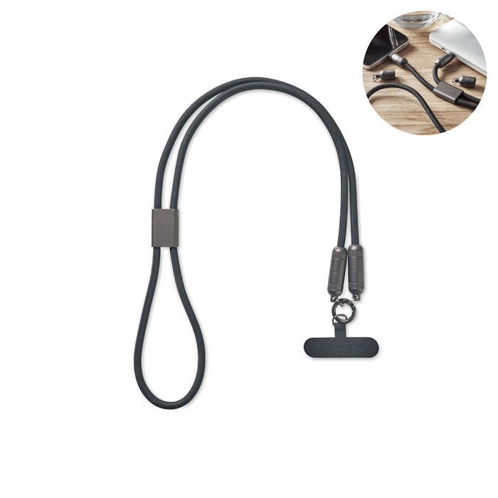 Lanyard câble de charge 60 W personnalisé SHAKA, Noir