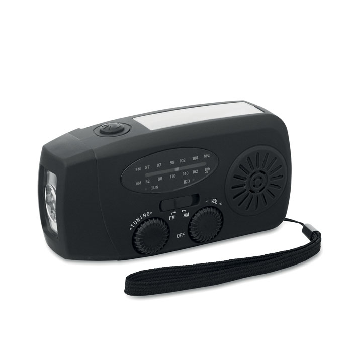 Radio portable solaire à manivelle personnalisée ONDA, Noir
