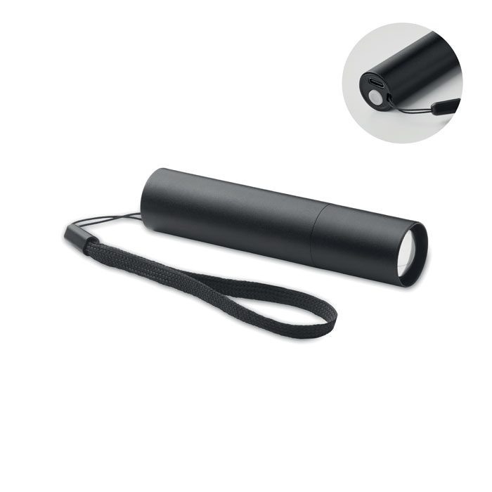 Lampe torche rechargeable aluminium personnalisée ALUMINATE, Noir