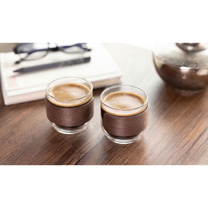Tasses à café verre poignée noyer personnalisées BOGOTA SET