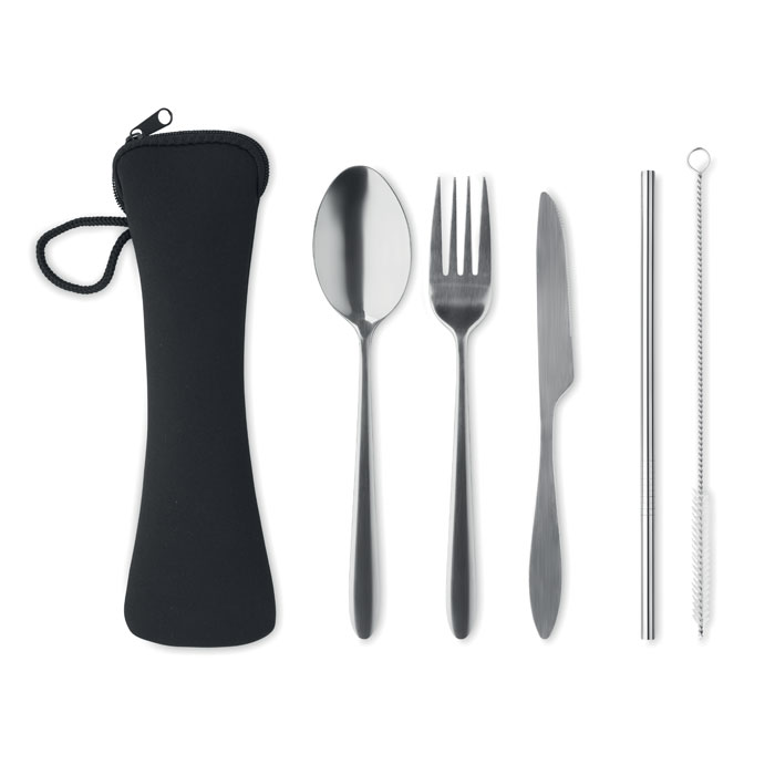 Set de couverts inox en pochette personnalisé 5 SERVICE, Noir