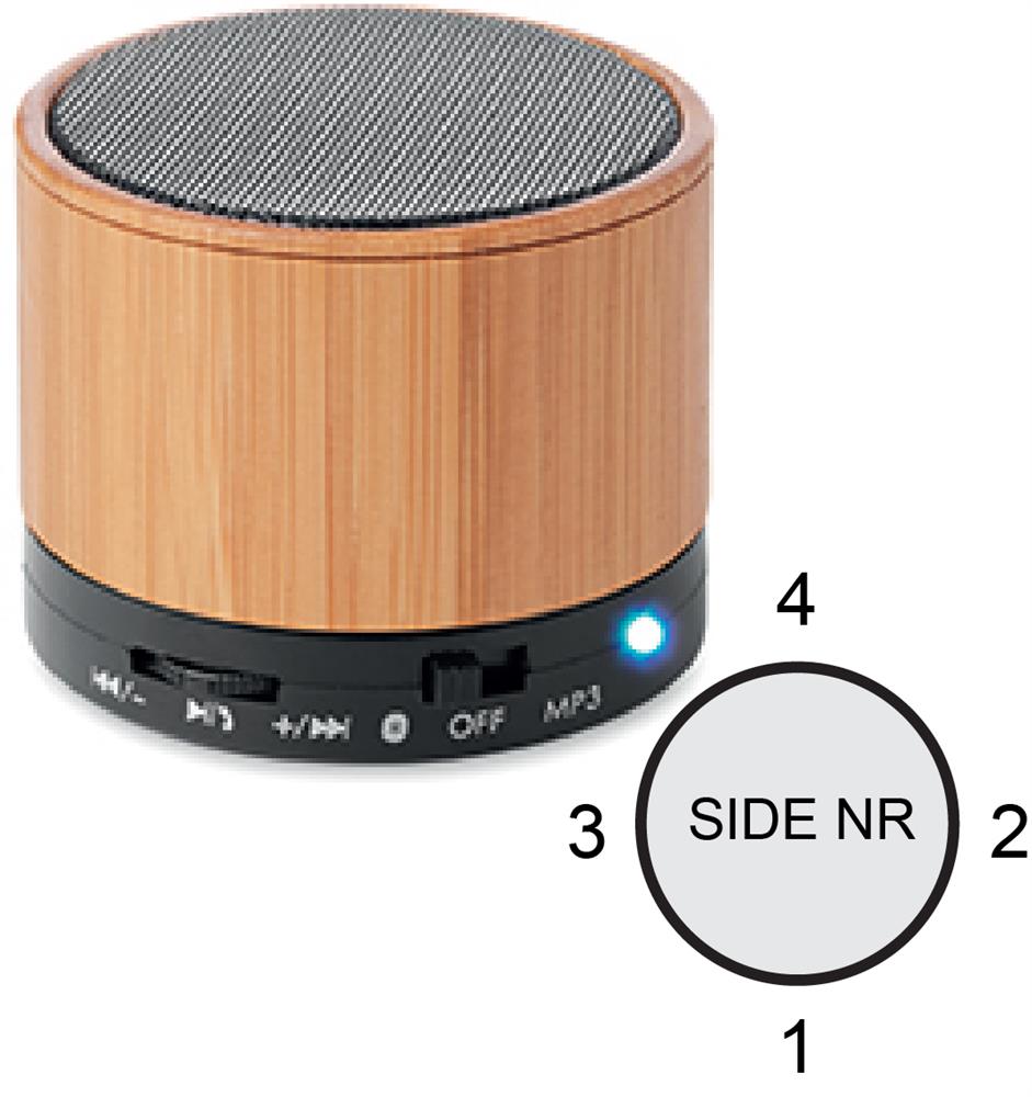 Enceinte bambou mains libres 3 W personnalisée ROUND BAMBOO, côté 1