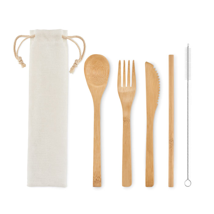 Couverts en bambou avec paille personnalisés SETSTRAW