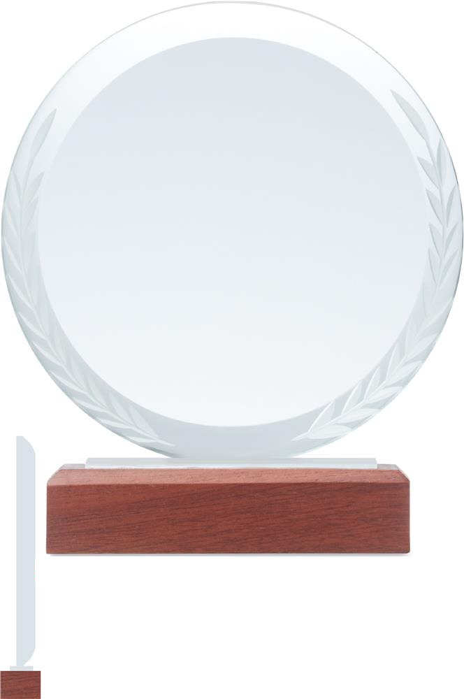 Trophée cristal rond 15 cm personnalisé KEEN, base devant