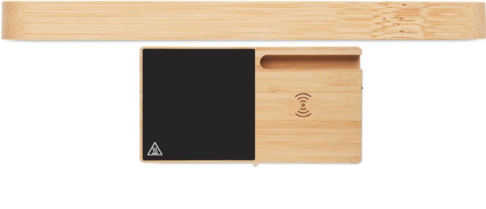 Chargeur sans fil chauffe-tasse bambou personnalisé SIBIT, devant
