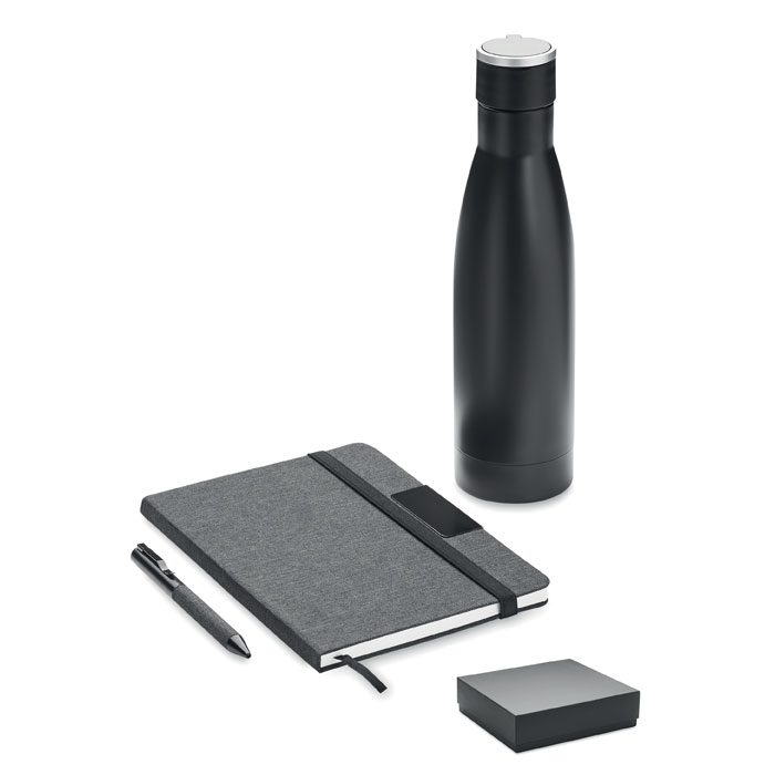 Coffret carnet A5, stylo et bouteille personnalisé YOKOSO, Noir