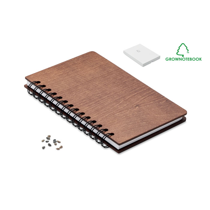 Carnet A5 couverture bois à graines personnalisé SAVAGE, Marron