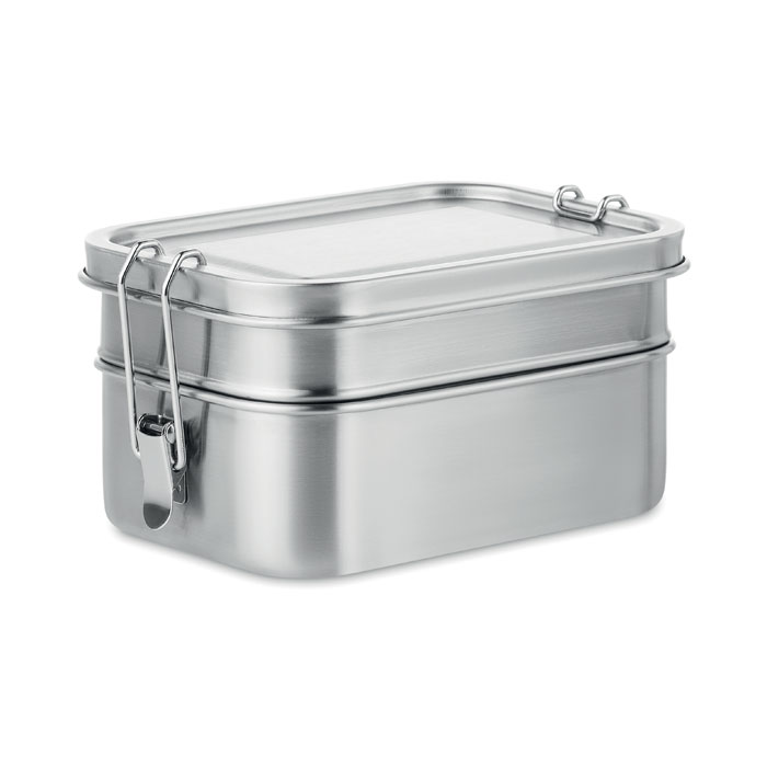 Lunch box inox 2 compartiments personnalisée DOUBLE CHAN, Argent Mat
